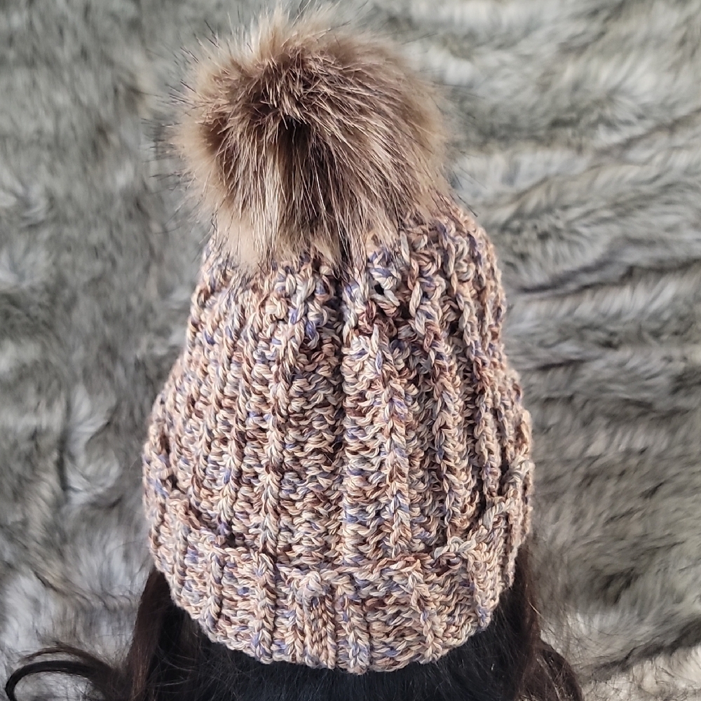 Hand Crocheted Fur Pom-Pom Snow Hat/Beanie - Picture 3 of 8